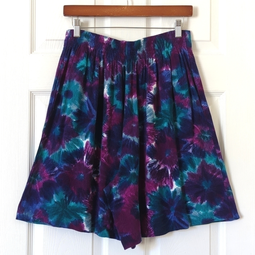 Michael Taylor 80's Vintage Tie Dyed High Waist Pleated Wide Leg Soft Shorts S - Picture 7 of 8